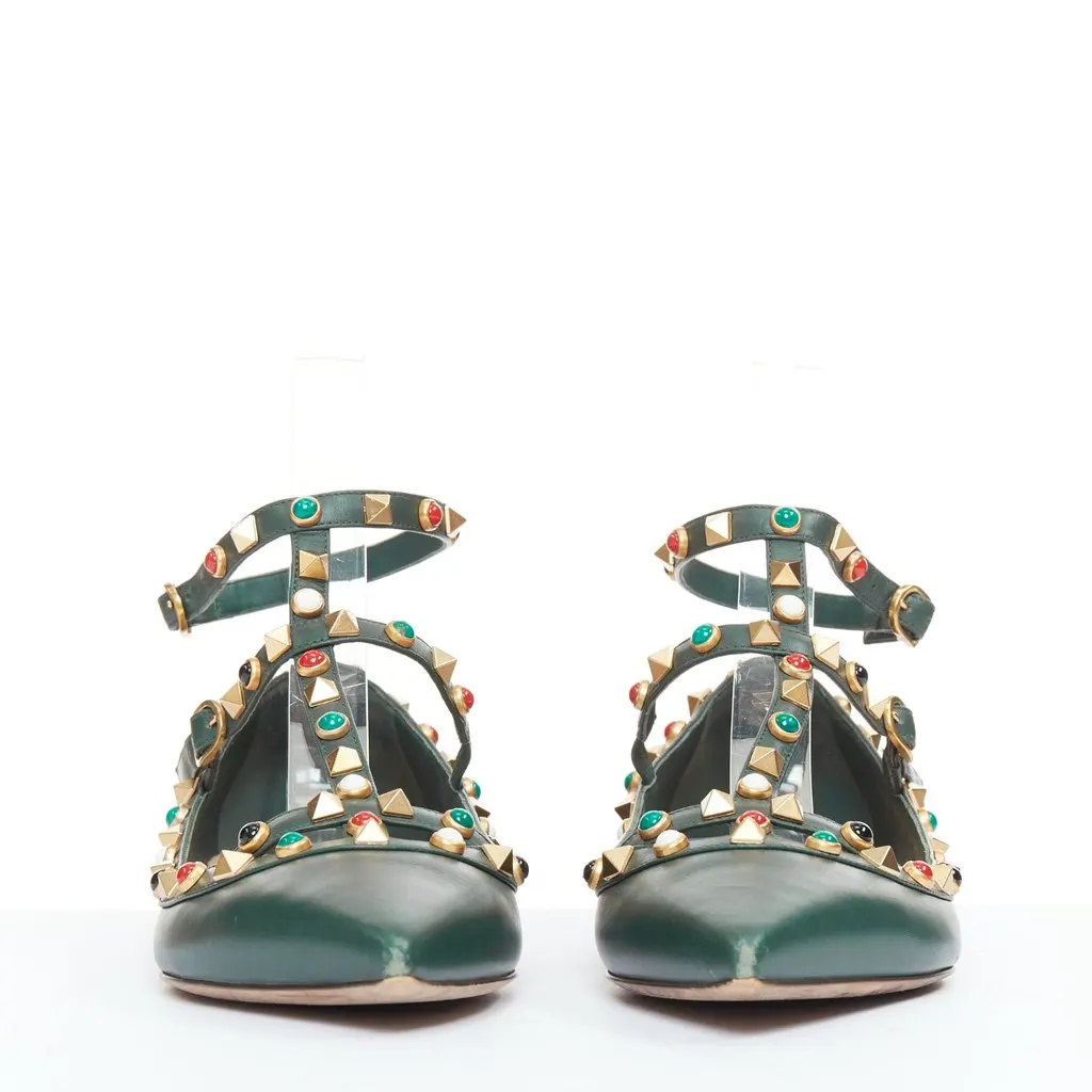 Valentino Rockstud Ballerina Green Leather Good - Inside View