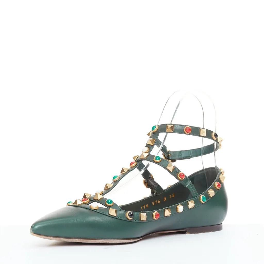 Valentino Rockstud Ballerina Green Leather Good - Model View