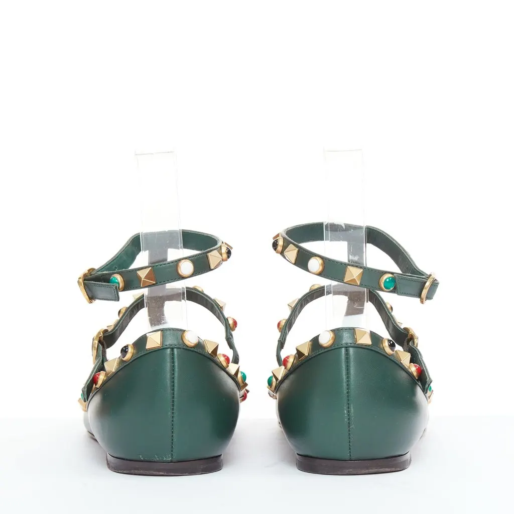 Valentino Rockstud Ballerina Green Leather Good - Box View