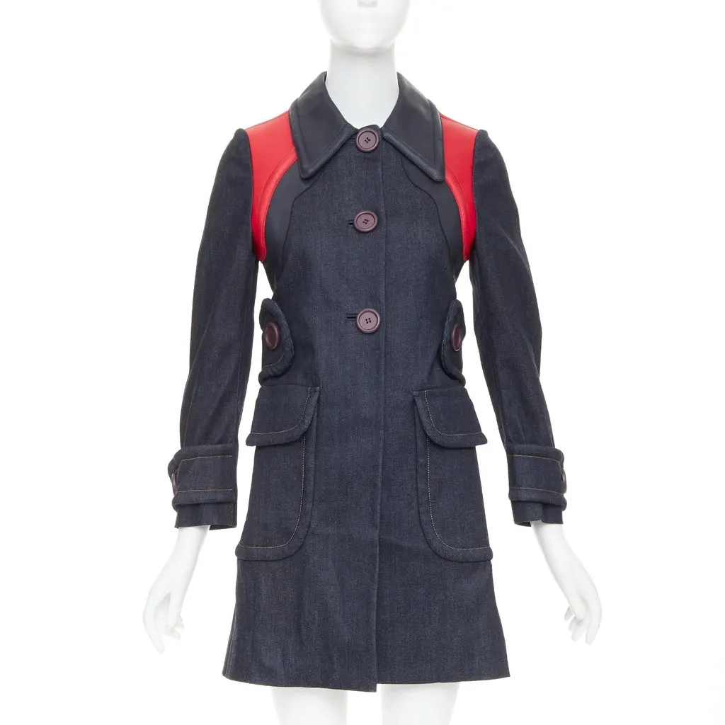 Miu Miu Blue Denim Coat Blue Denim Good - Front View