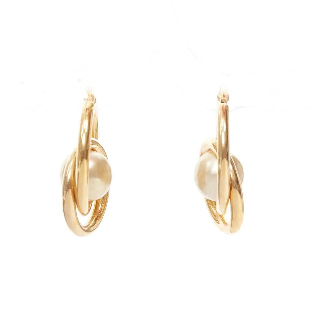 Celine Pearl Spiral Double Hoops Gold Metal Very good - Back View