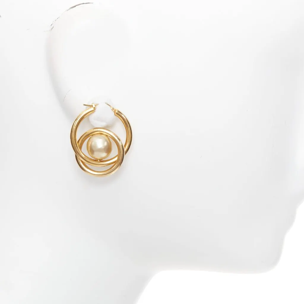 Celine Pearl Spiral Double Hoops Gold Metal Very good - Inside View