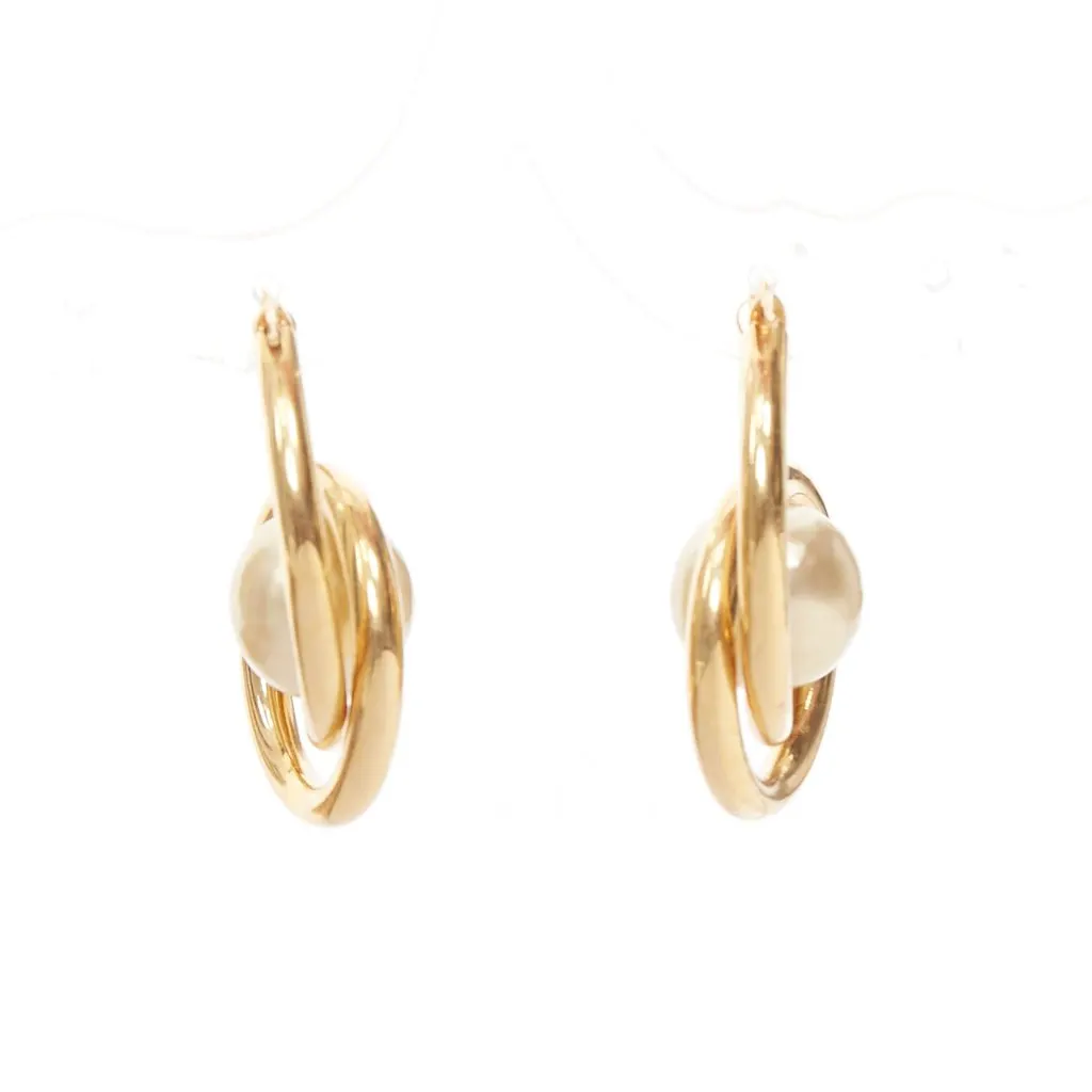 Celine Pearl Spiral Double Hoops Gold Metal Very good - Box View