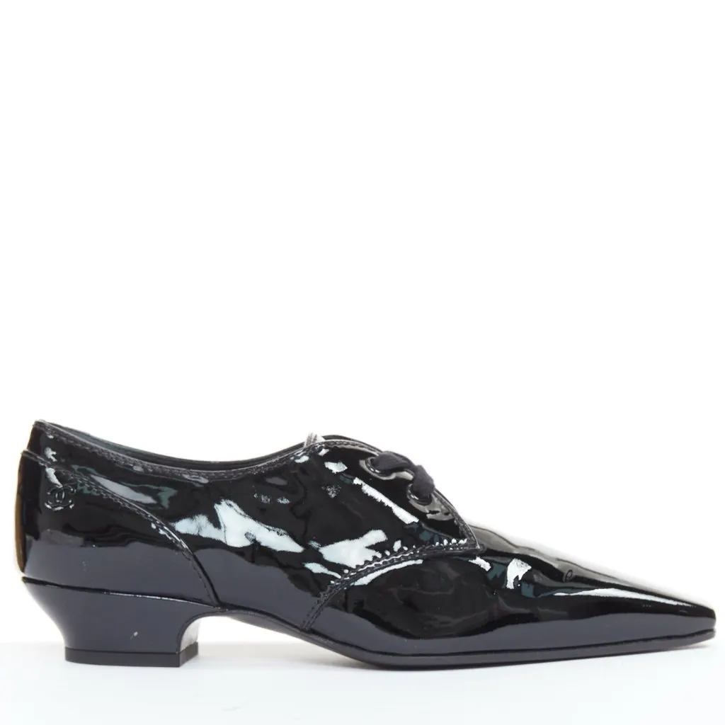 Chanel Black Leather Lace ups Black Leather Good - Front View