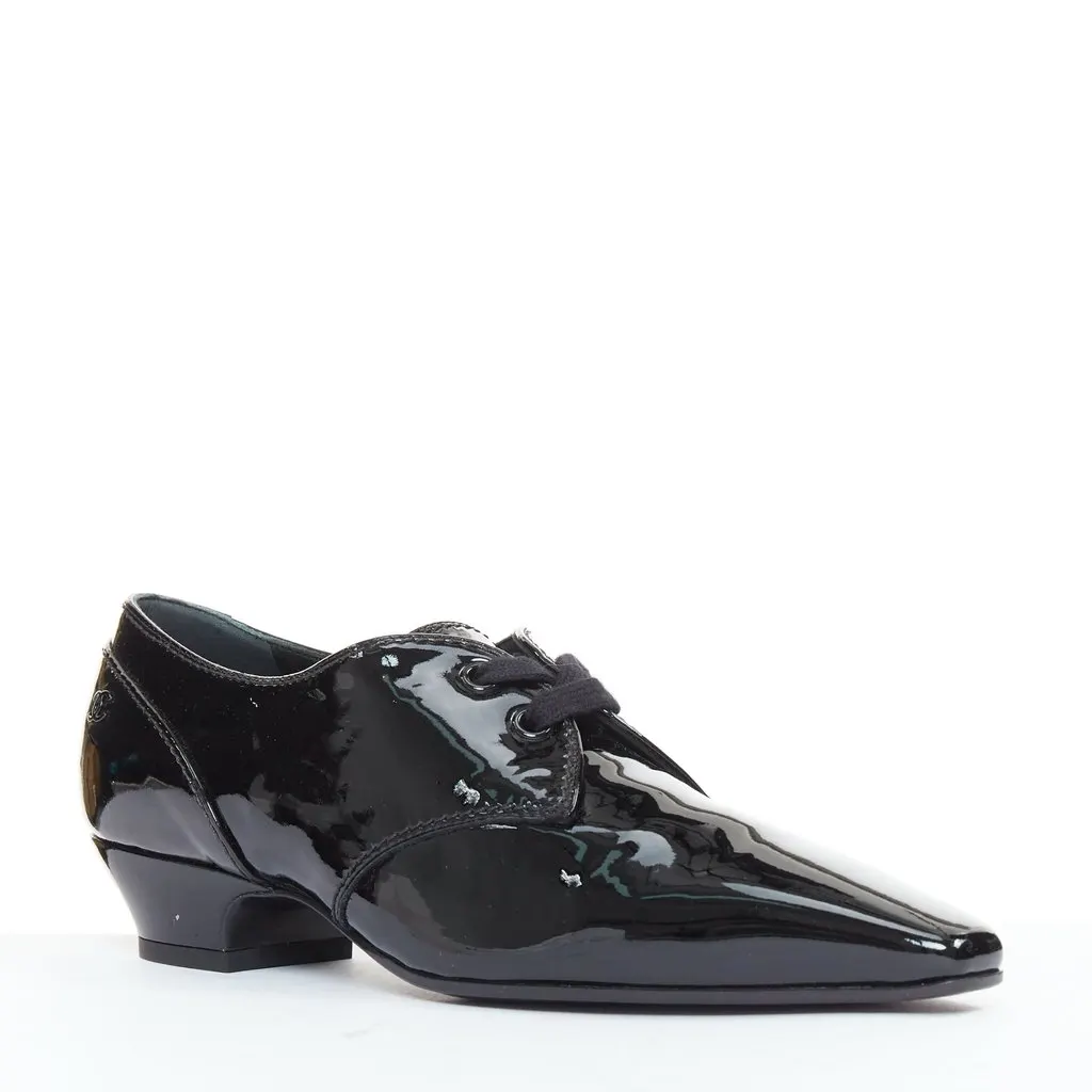 Chanel Black Leather Lace ups Black Leather Good - Inside View