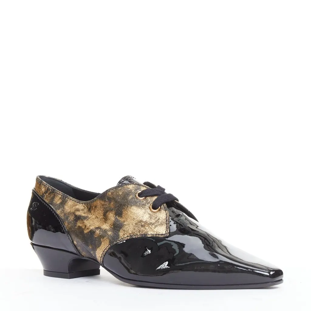 Chanel Black Leather Lace ups Black Leather Very good - Back View