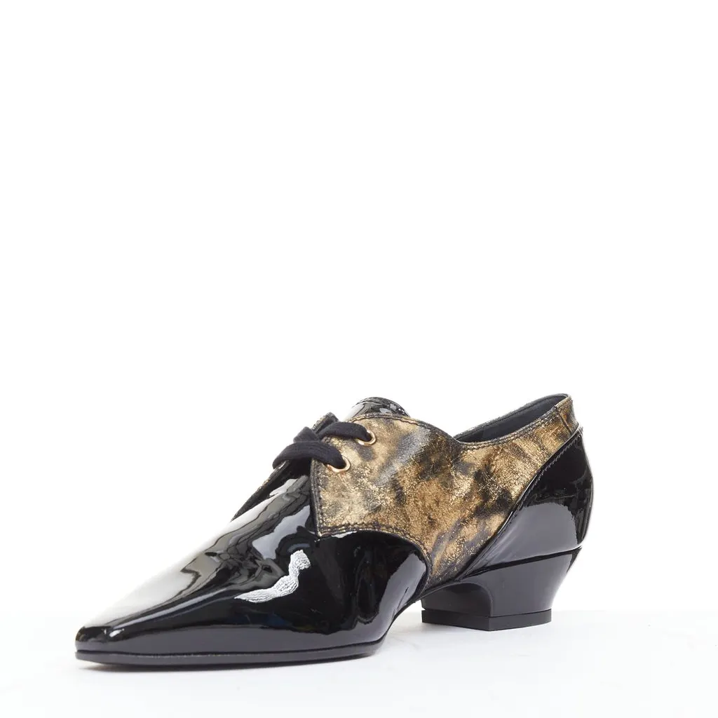 Chanel Black Leather Lace ups Black Leather Very good - Model View
