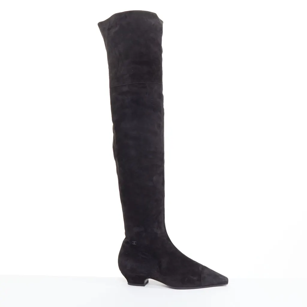 Chanel Black Suede Boots Black Suede Fair - Front View