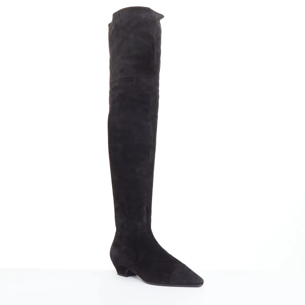 Chanel Black Suede Boots Black Suede Fair - Back View