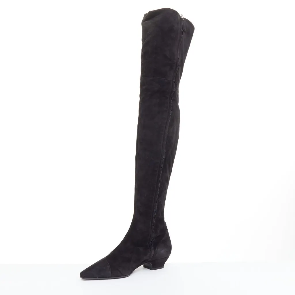 Chanel Black Suede Boots Black Suede Fair - Model View
