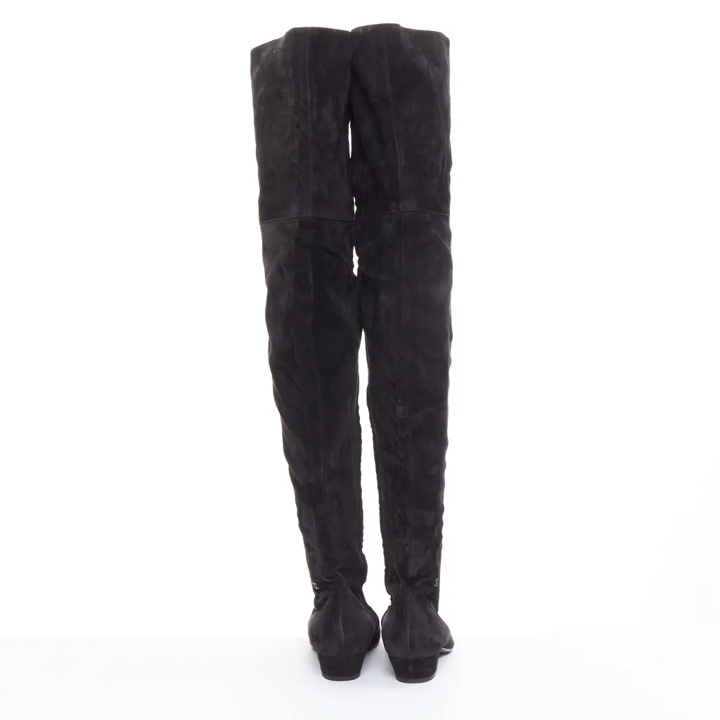 Chanel Black Suede Boots Black Suede Fair - Box View