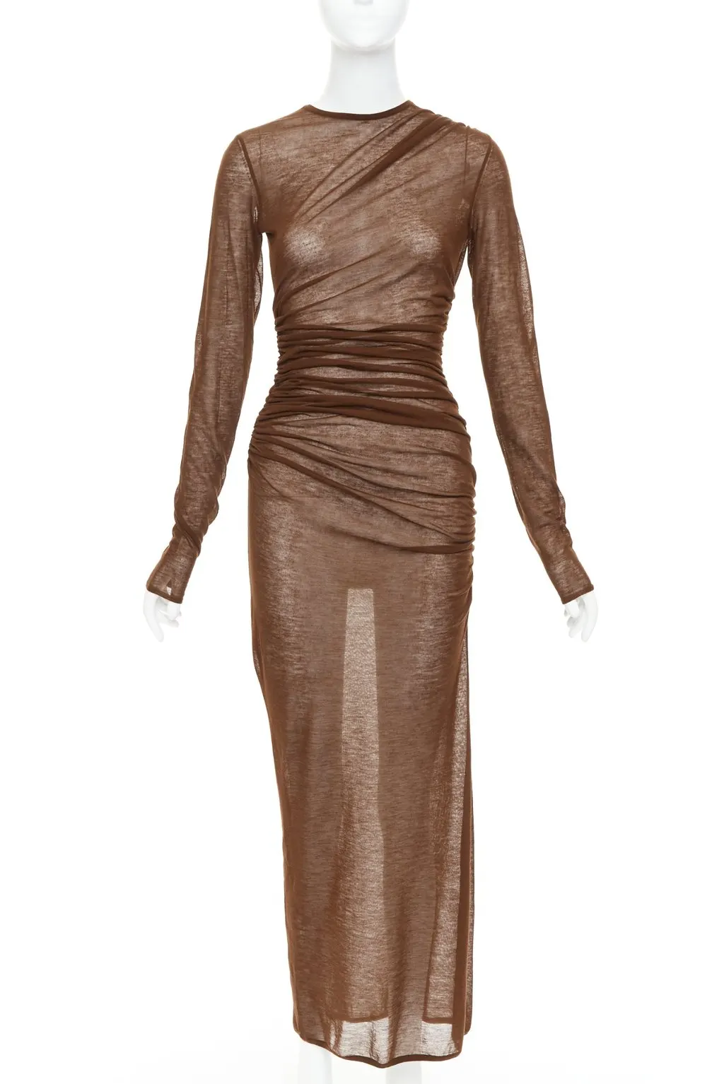 Saint Laurent Brown Polyester Dress Brown Polyester Never worn, with tag - Front View