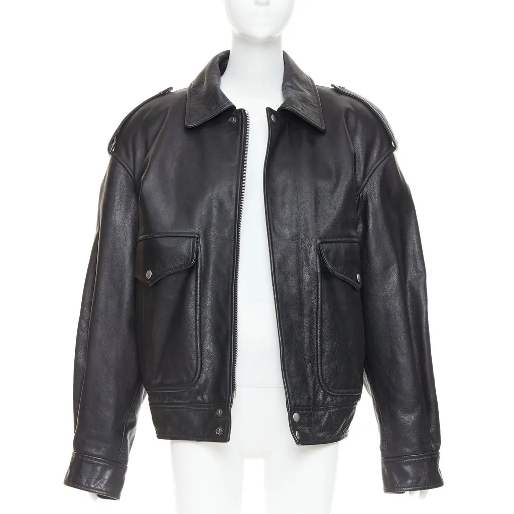 Saint Laurent Black Leather Leather Jacket Black Leather Very good - Front View