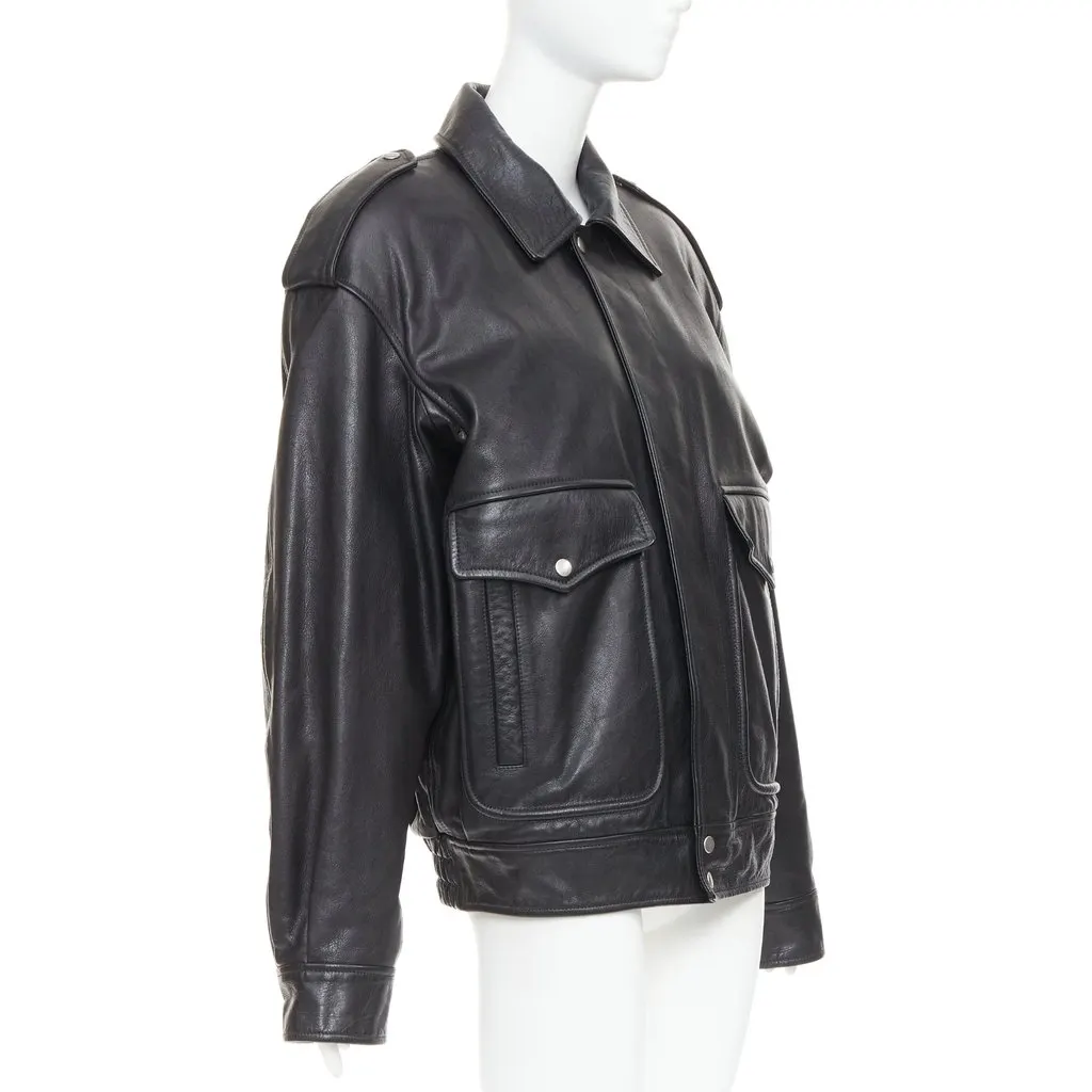 Saint Laurent Black Leather Leather Jacket Black Leather Very good - Model View