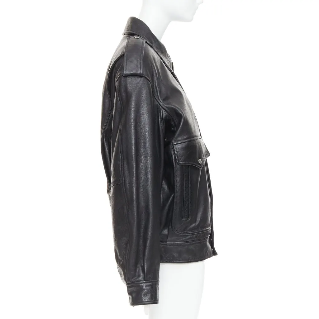 Saint Laurent Black Leather Leather Jacket Black Leather Very good - Box View