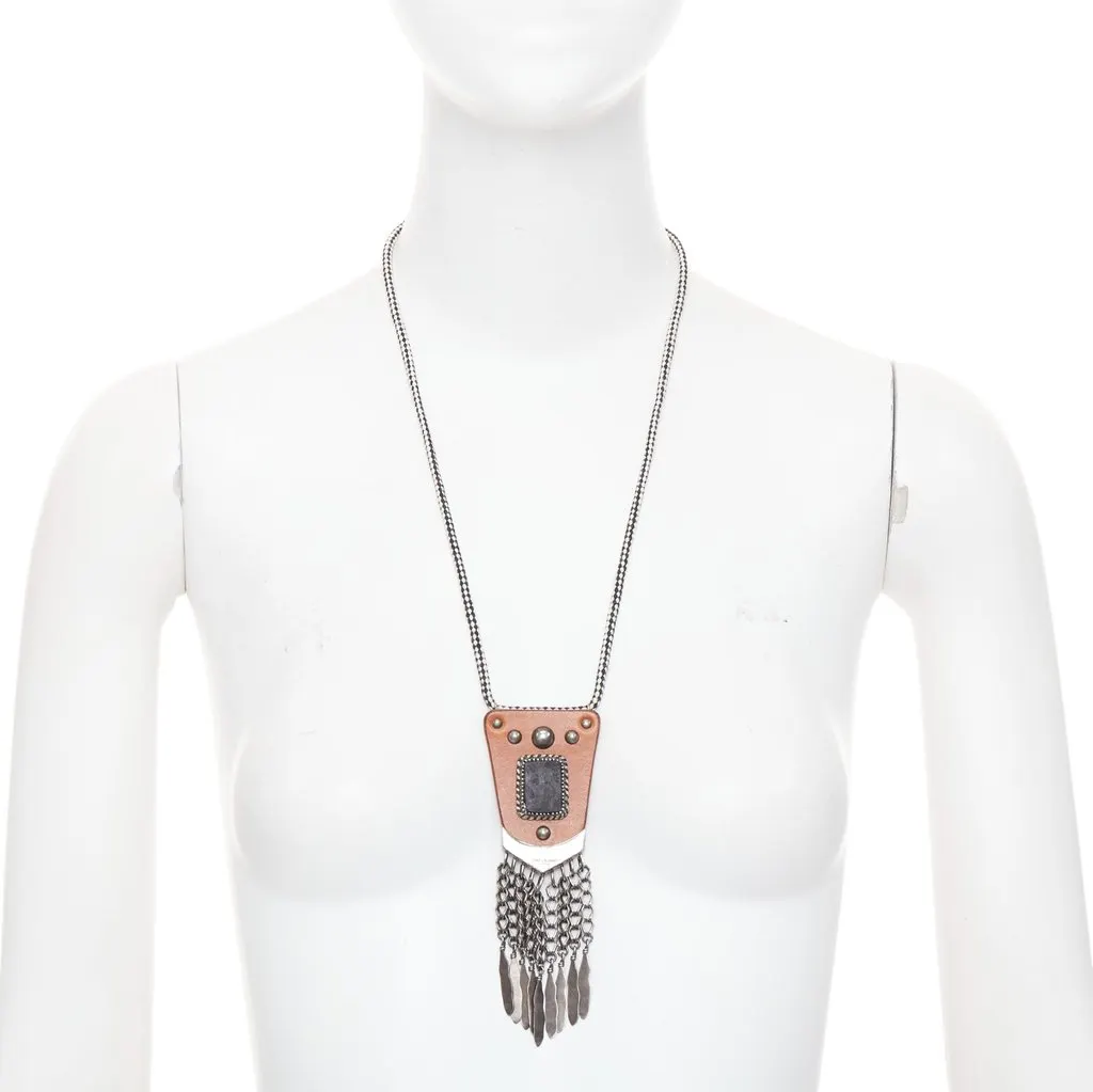 Saint Laurent Brown Leather Necklace Brown Leather Very good - Front View