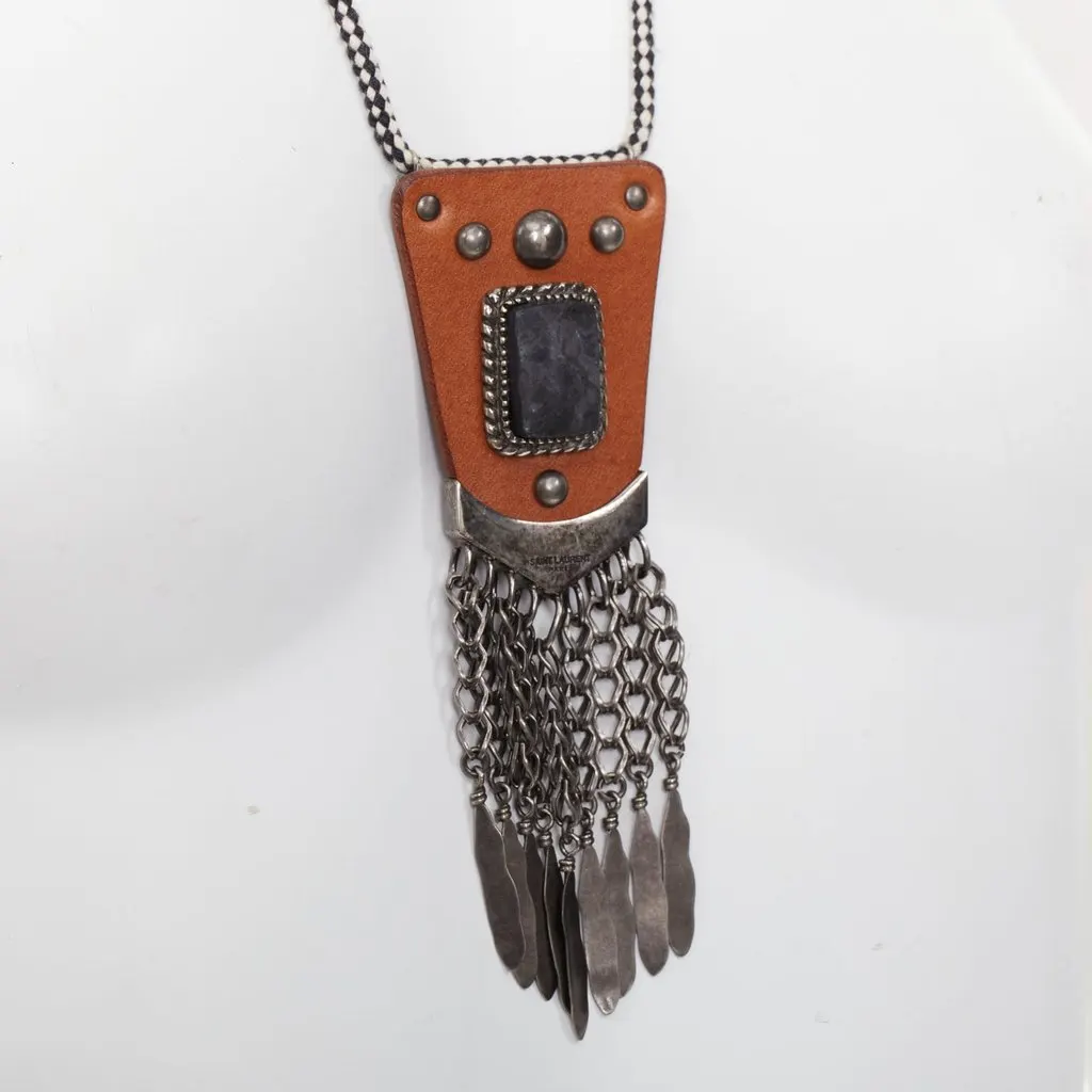 Saint Laurent Brown Leather Necklace Brown Leather Very good - Back View
