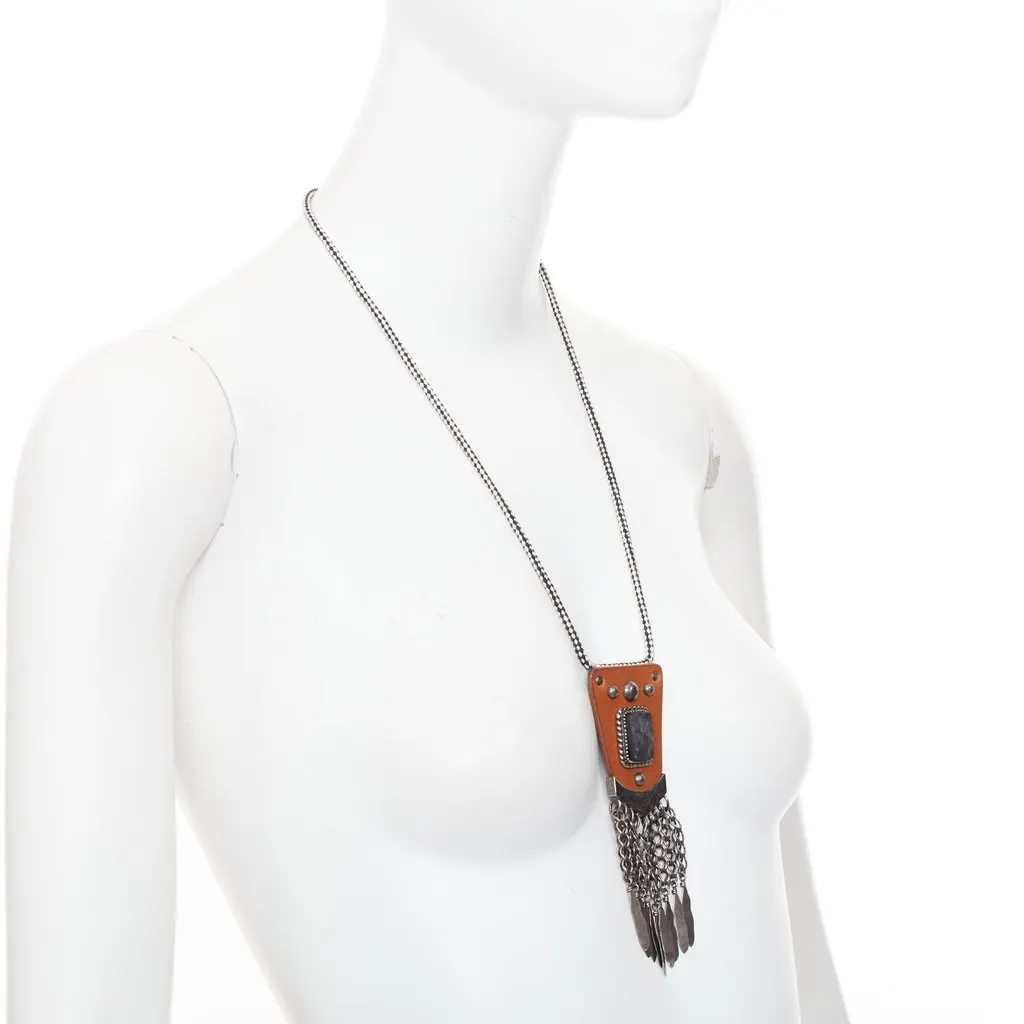 Saint Laurent Brown Leather Necklace Brown Leather Very good - Inside View