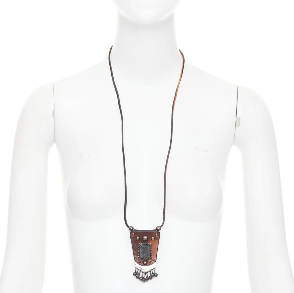 Saint Laurent Brown Leather Necklace Brown Leather Very good - Front View