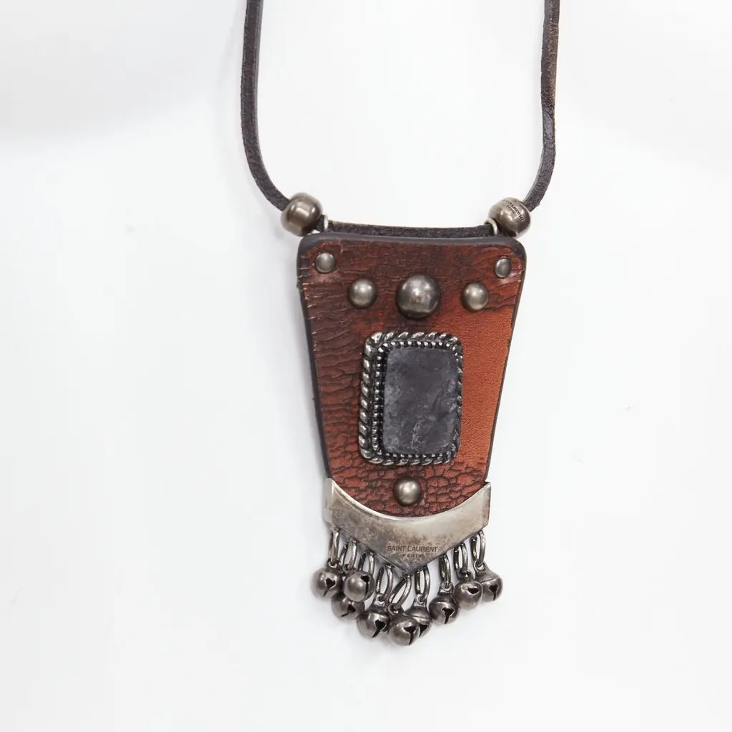 Saint Laurent Brown Leather Necklace Brown Leather Very good - Back View