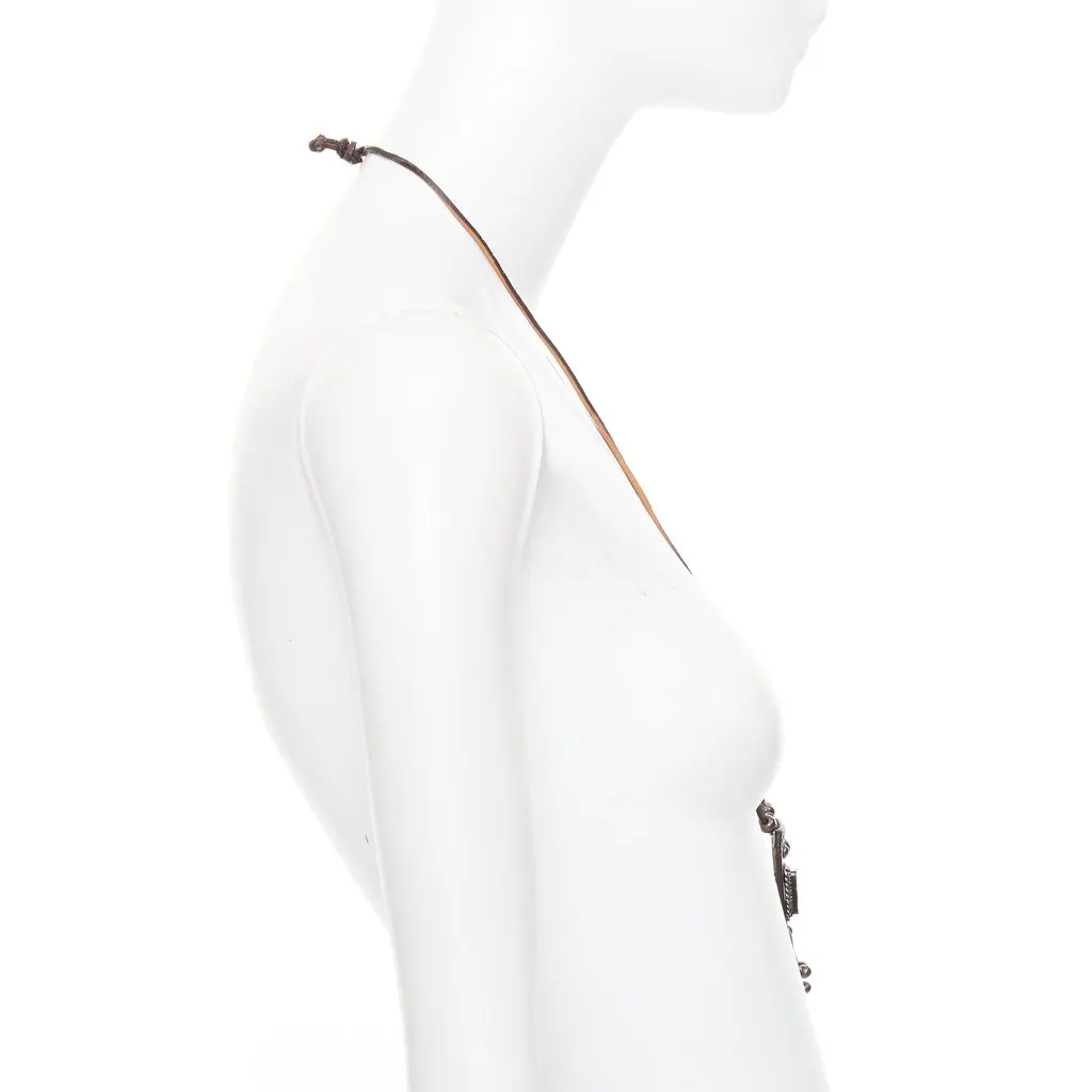 Saint Laurent Brown Leather Necklace Brown Leather Very good - Model View