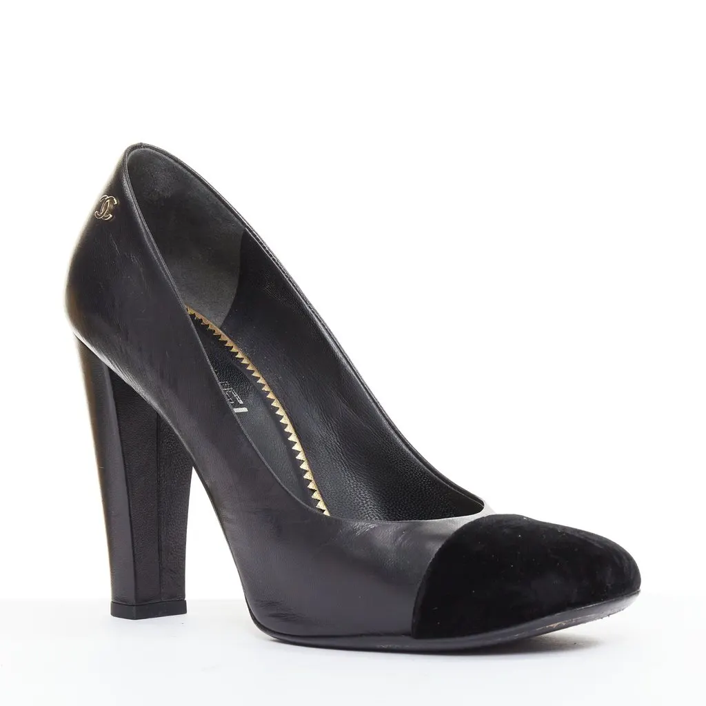 Chanel Black Leather Heels Black Leather Fair - Front View