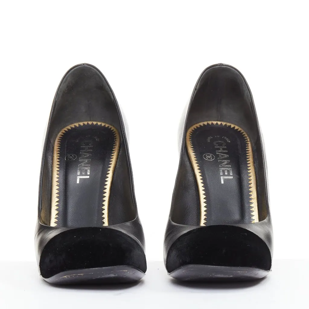 Chanel Black Leather Heels Black Leather Fair - Model View
