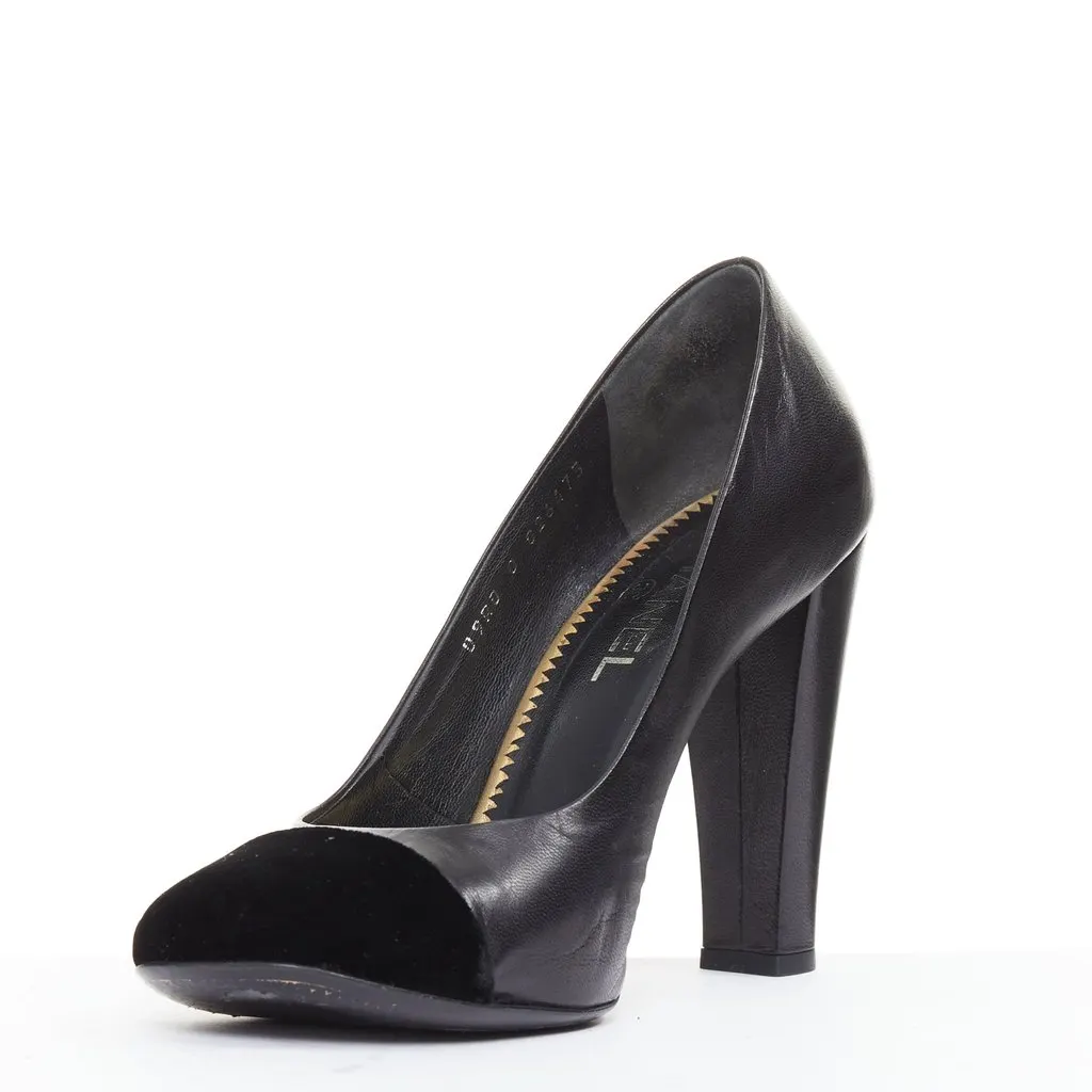 Chanel Black Leather Heels Black Leather Fair - Box View