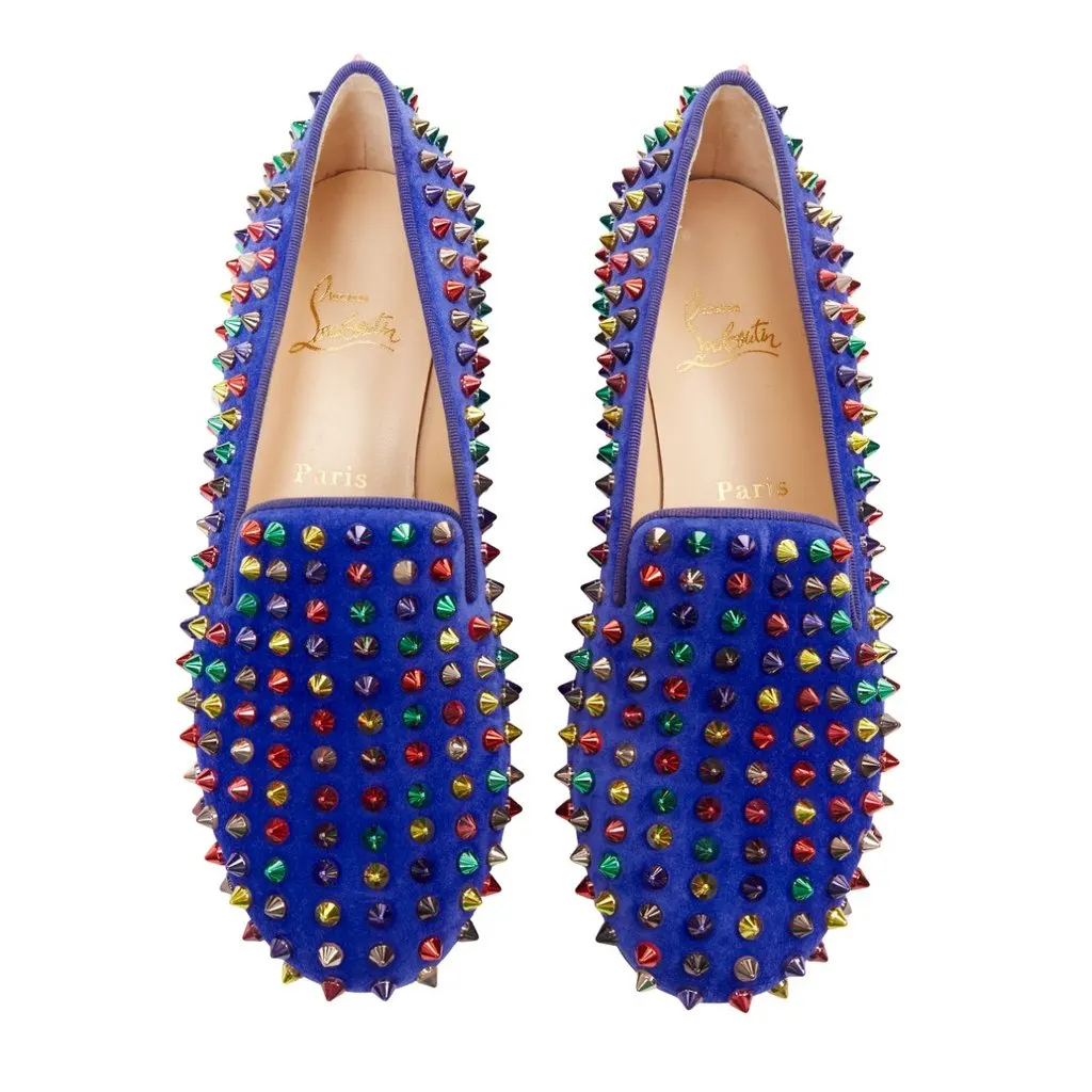 Christian Louboutin Dandy Pik Pik Flat Blue Suede Good - Front View