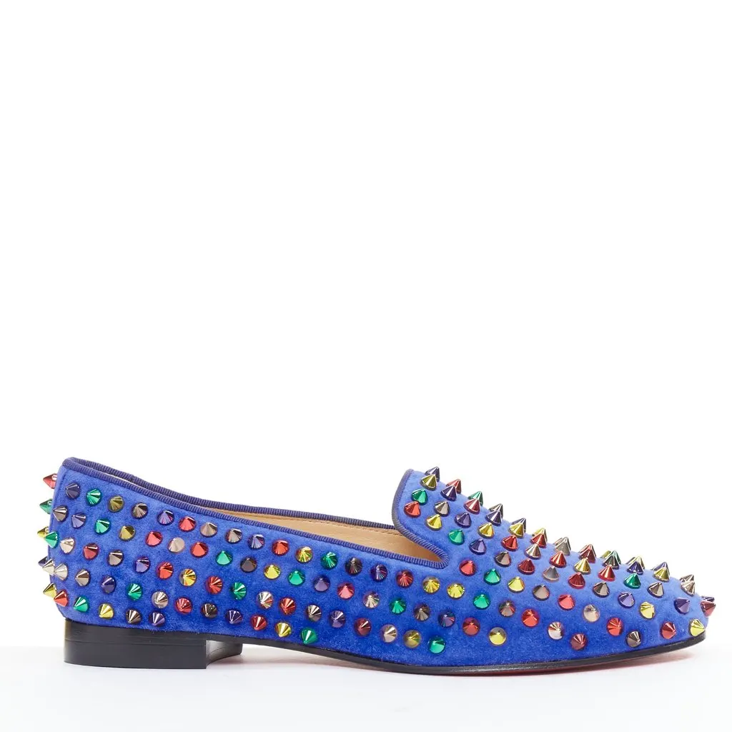Christian Louboutin Dandy Pik Pik Flat Blue Suede Good - Back View