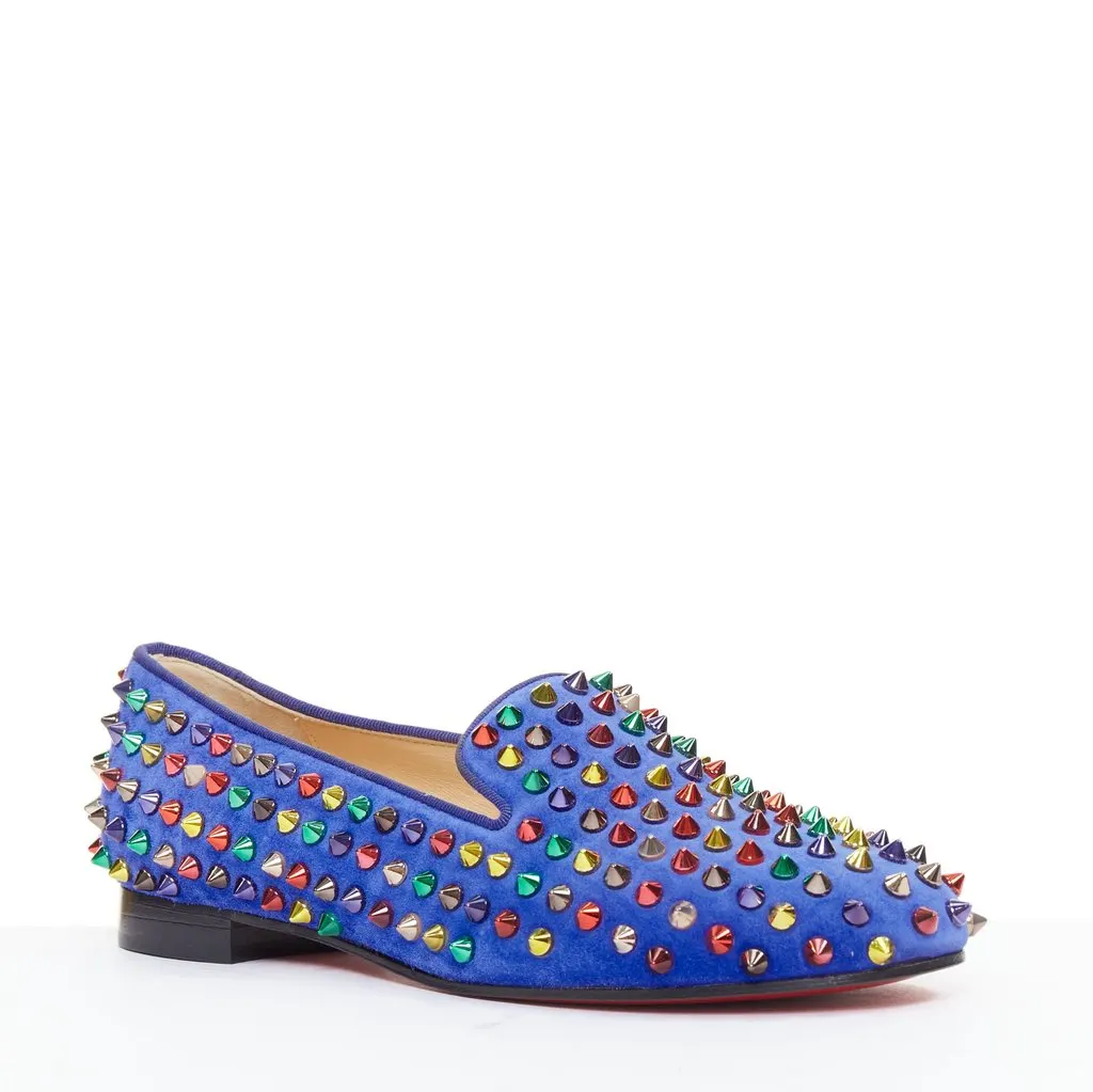 Christian Louboutin Dandy Pik Pik Flat Blue Suede Good - Inside View