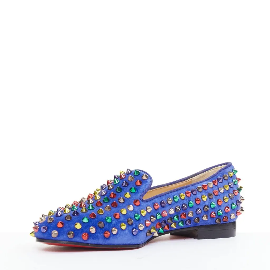 Christian Louboutin Dandy Pik Pik Flat Blue Suede Good - Model View