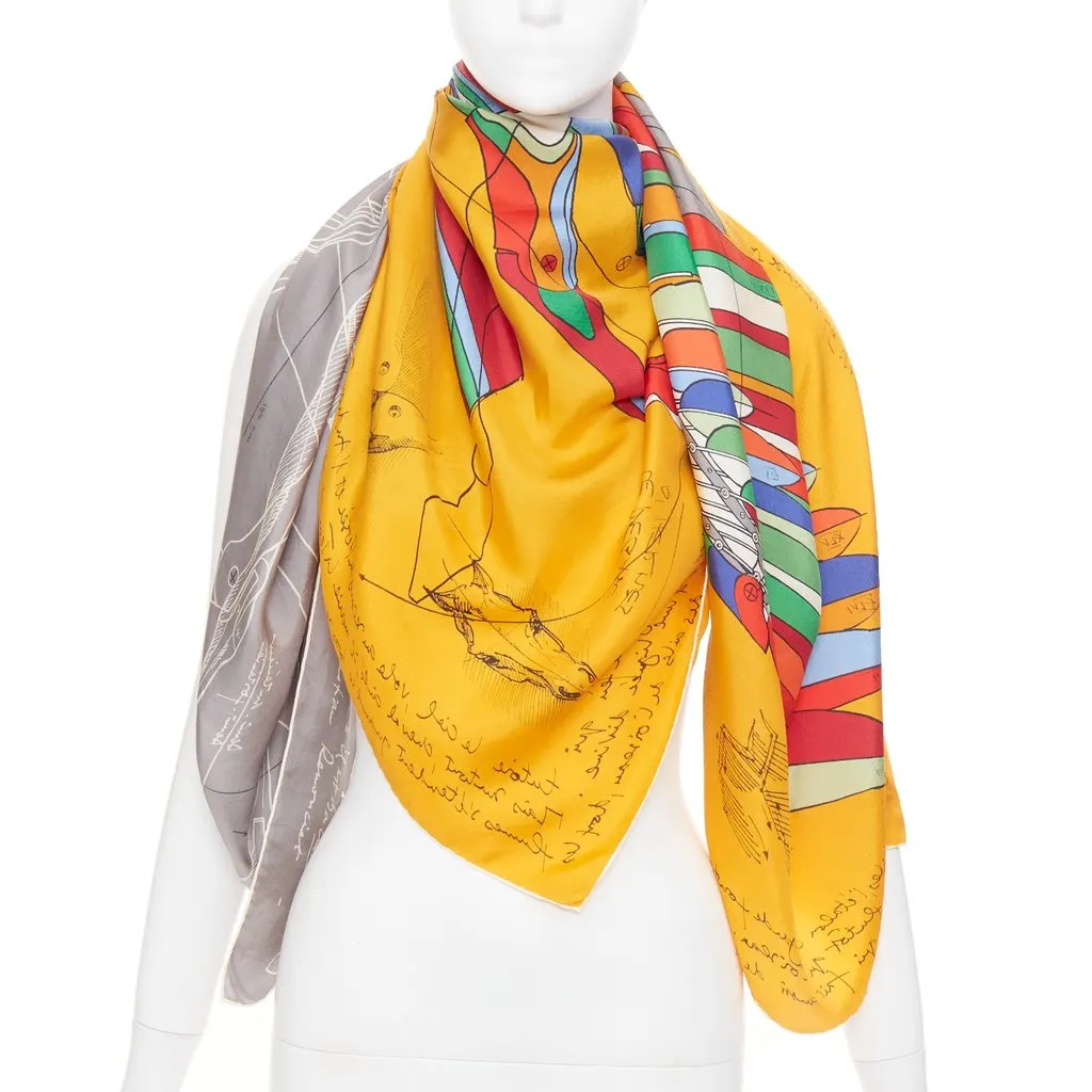 Hermès Della Cavalleria Favolosa 140 Yellow Silk Very good - Front View