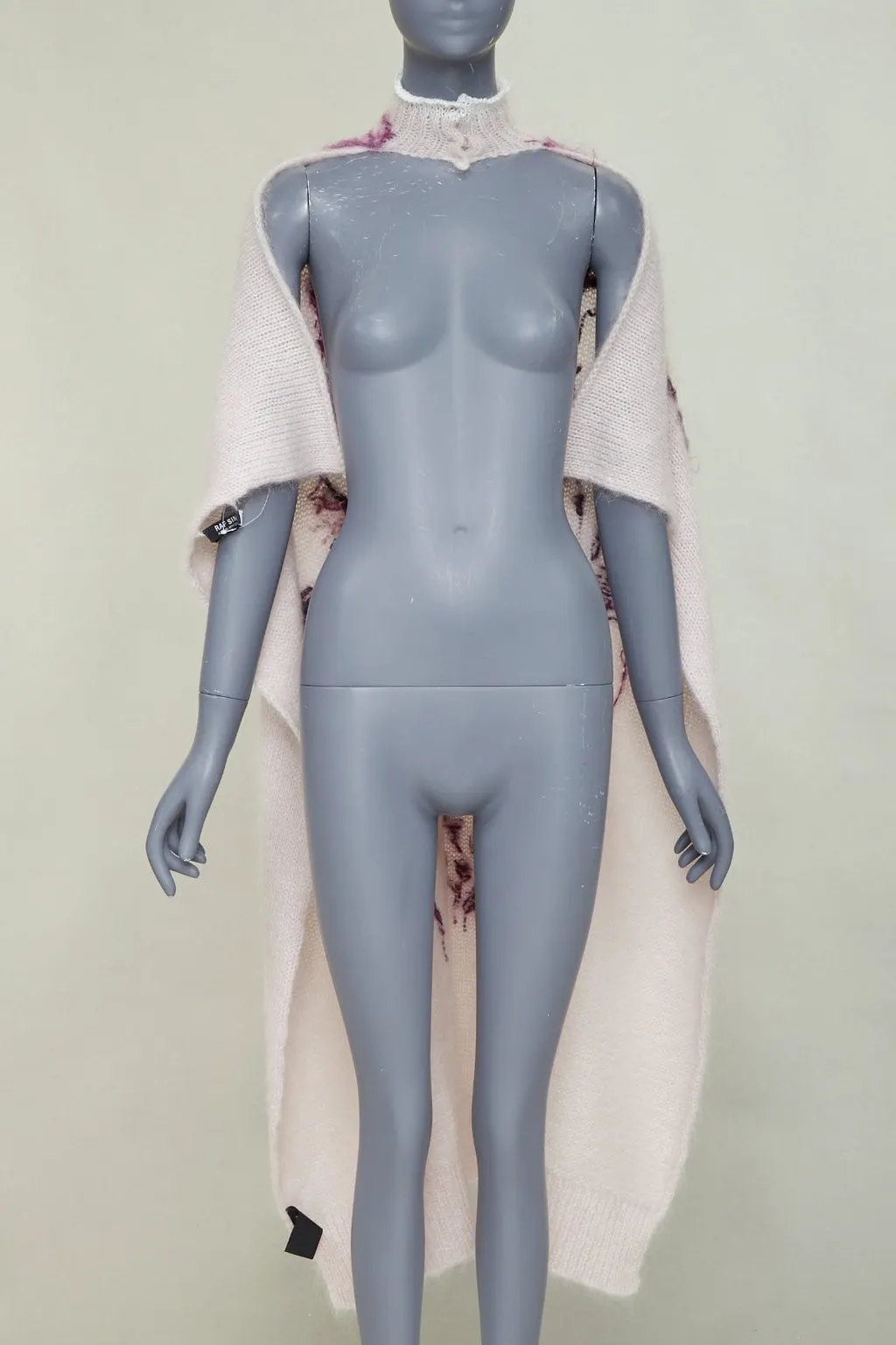 Raf Simons Hand Embroidered Painting Cape Pink Wool Never worn, with tag - Inside View