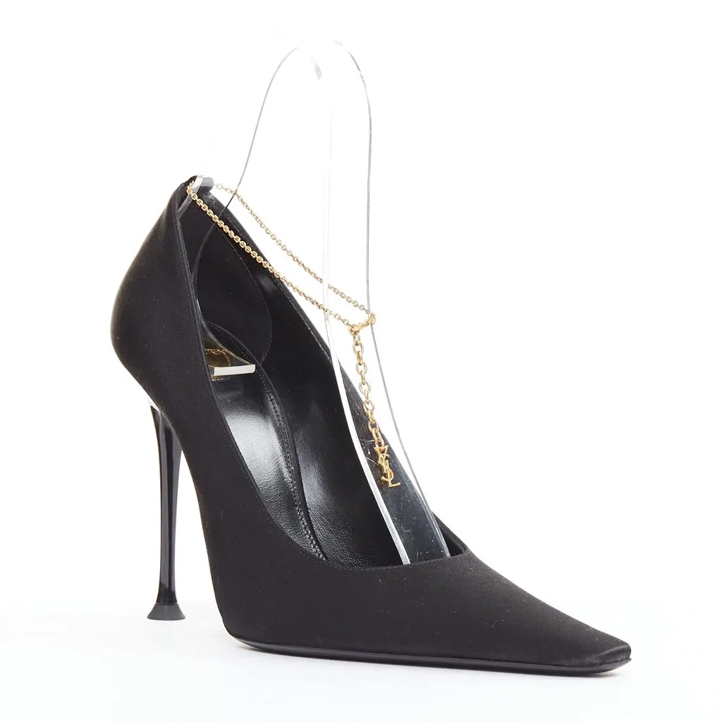 Saint Laurent Black Silk Heels Black Silk Very good - Back View