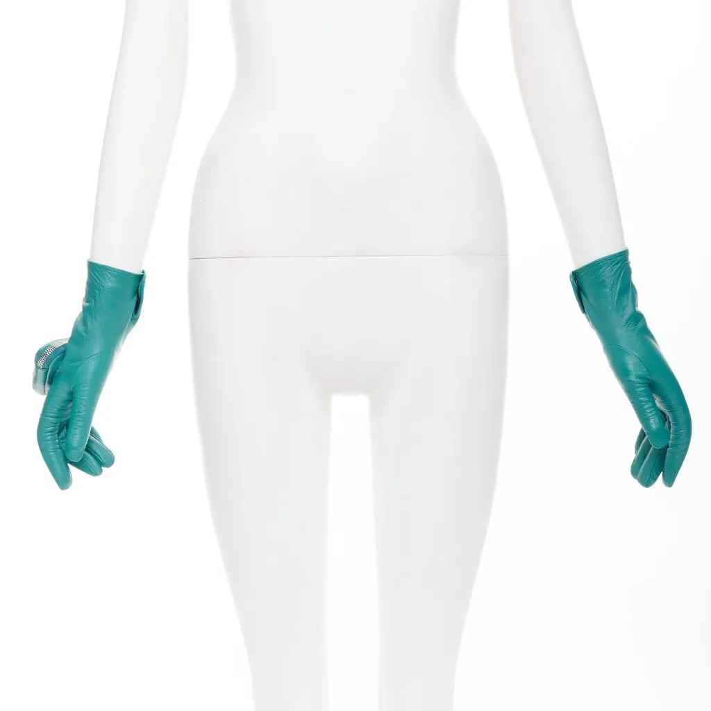 Prada Turquoise Leather Gloves Turquoise Leather Never worn, with tag - Front View