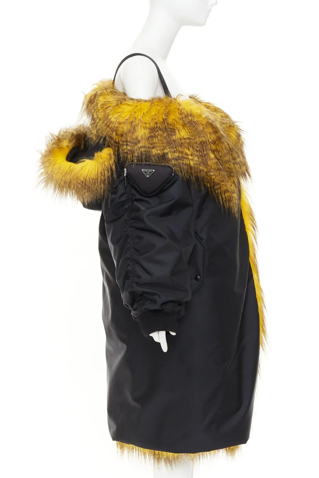 Prada Black Coat Black Polyamide Never worn, with tag - Model View