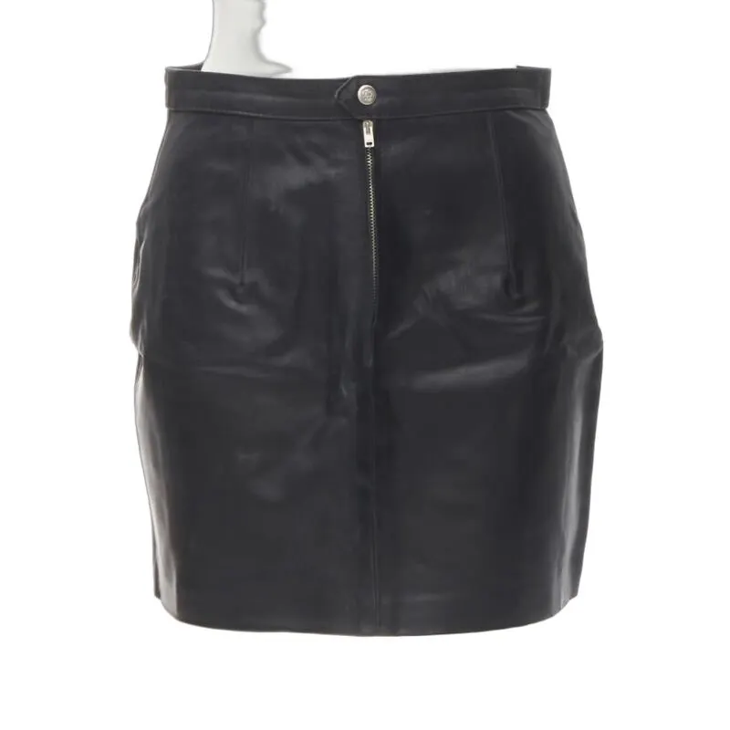 Versace Jeans Couture Medusa Zip Skirt Black Leather Fair - Front View
