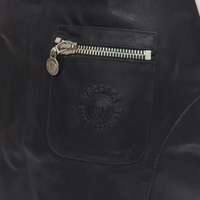 Versace Jeans Couture Medusa Zip Skirt Black Leather Fair - Back View