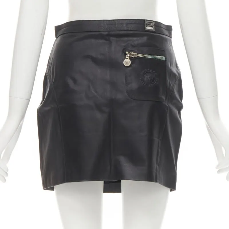 Versace Jeans Couture Medusa Zip Skirt Black Leather Fair - Box View