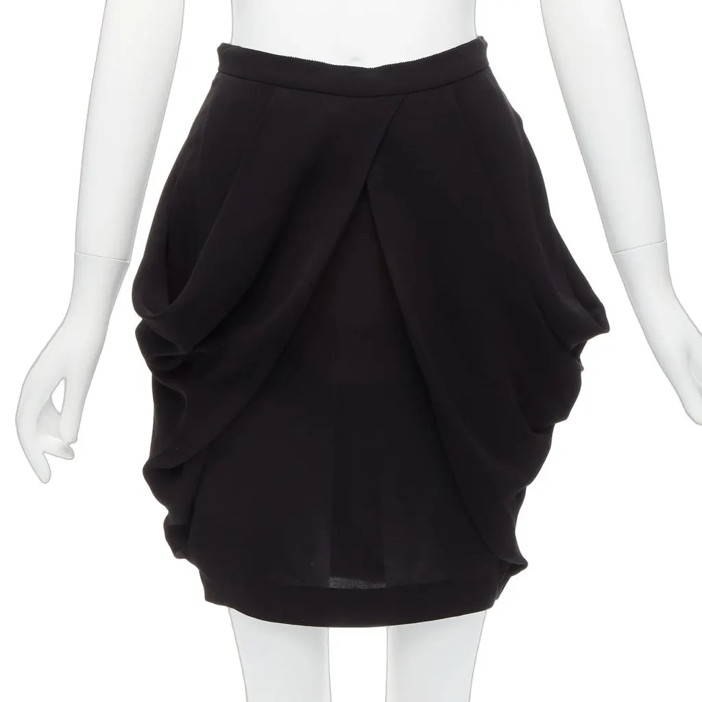 Miu Miu Tulip Mini Skirt Black Silk Never worn - Front View