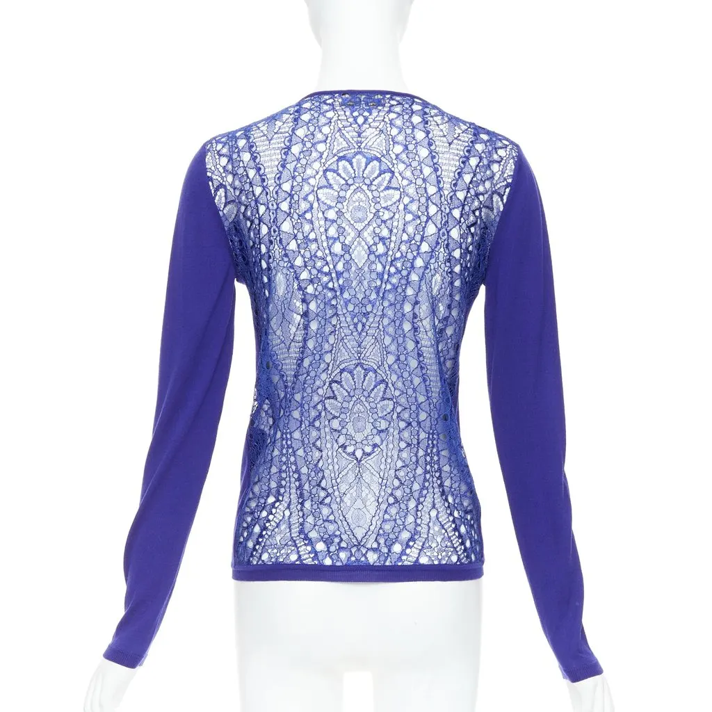 Emilio Pucci Floral Lace Cardigan Blue Wool Very good - Front View