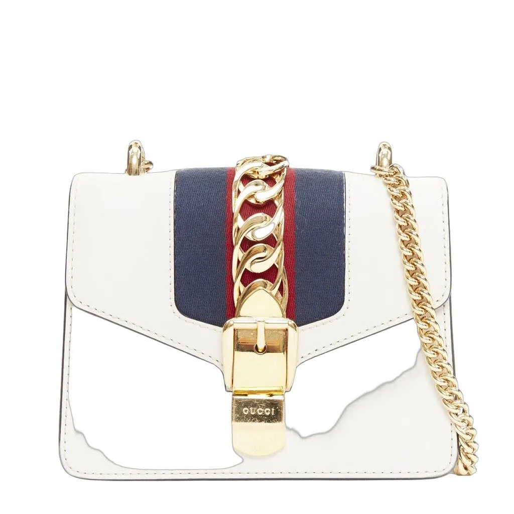 Gucci Sylvie Small White Leather Fair - Front View