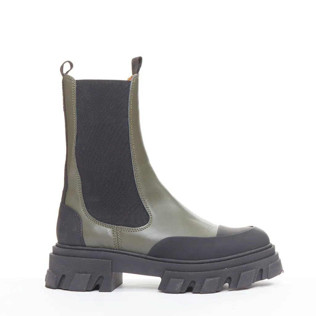 Ganni Green Leather Boots Green Leather Good - Front View