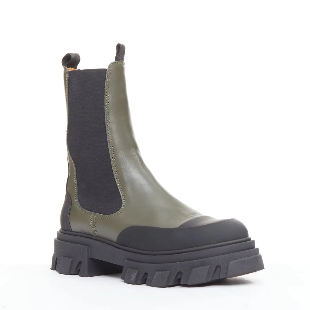 Ganni Green Leather Boots Green Leather Good - Back View