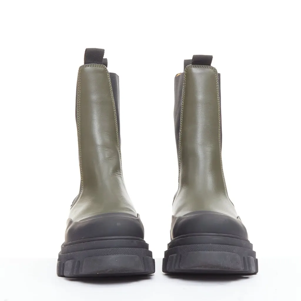 Ganni Green Leather Boots Green Leather Good - Inside View