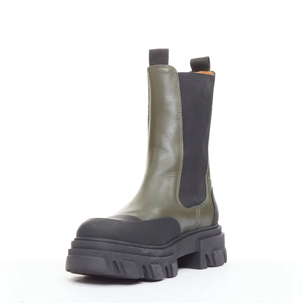 Ganni Green Leather Boots Green Leather Good - Model View