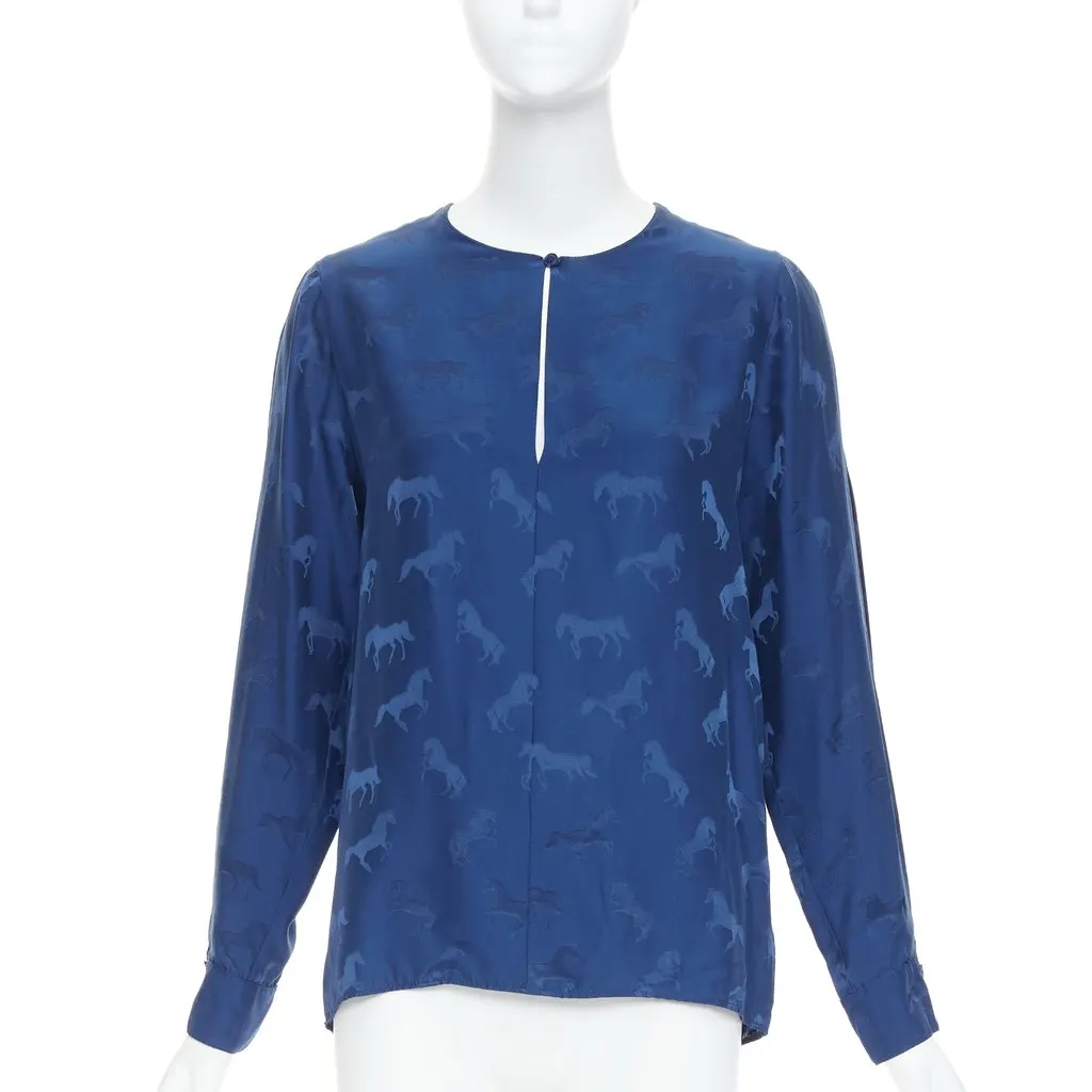 Stella McCartney Horse Print Shirt Blue Silk Very good - Front View