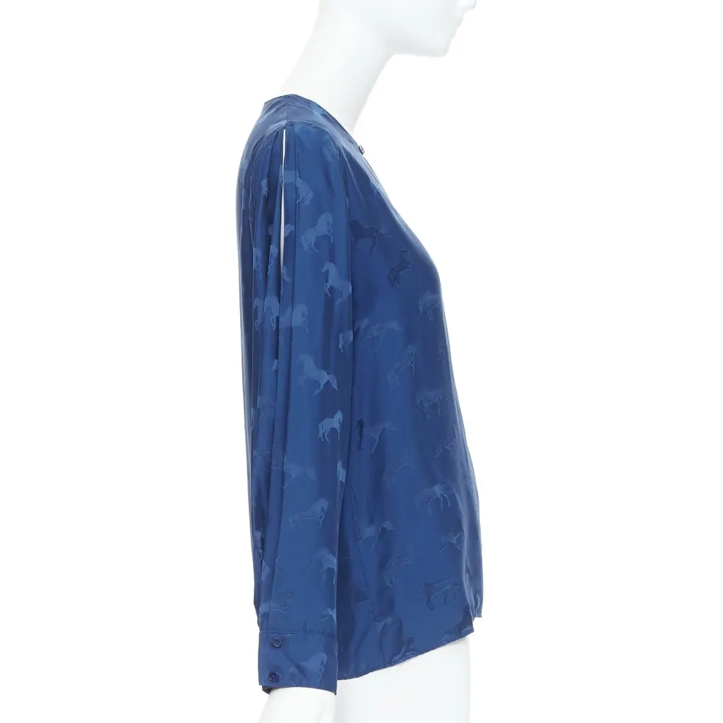 Stella McCartney Horse Print Shirt Blue Silk Very good - Model View