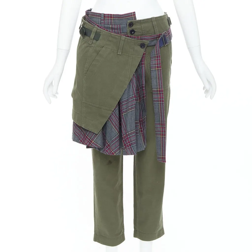 Sacai Deconstructed Kilt Pants Green Cotton Fair - Front View